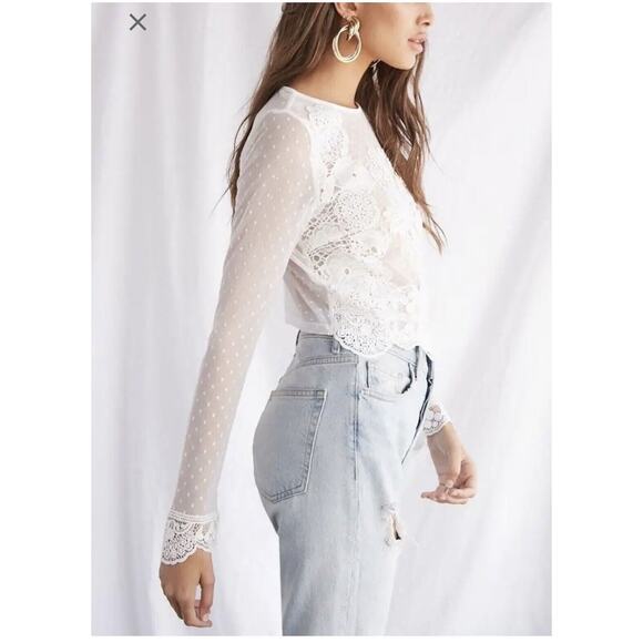 FOREVER 21 IVORY SHEER LACE CROCHET CASUAL TOP SZ Medium Coquette Festival - Picture 8 of 16